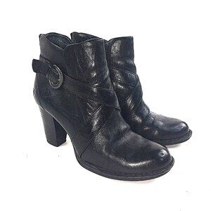 Born Shola Womens Black Side-Zip Stacked Heel Ankle Booties Boots US sz 7 EUC